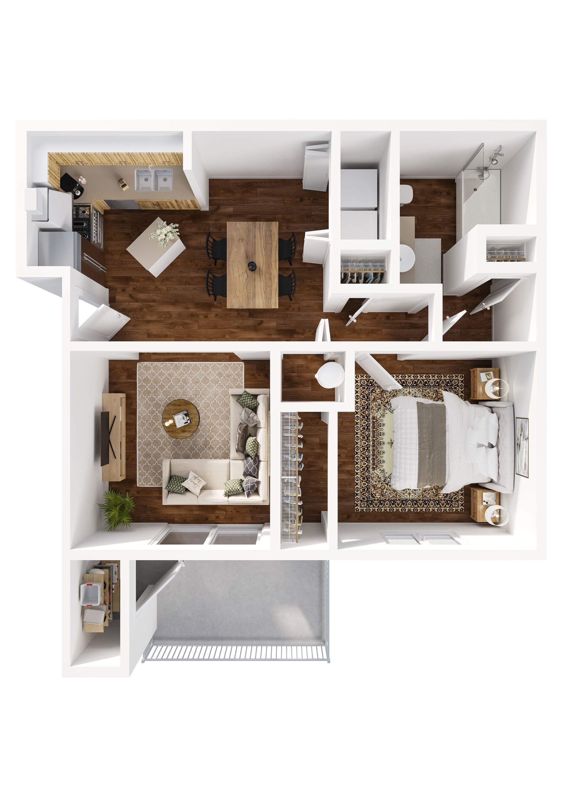 A floor plan of a house with a bedroom , living room , dining room , and bathroom.