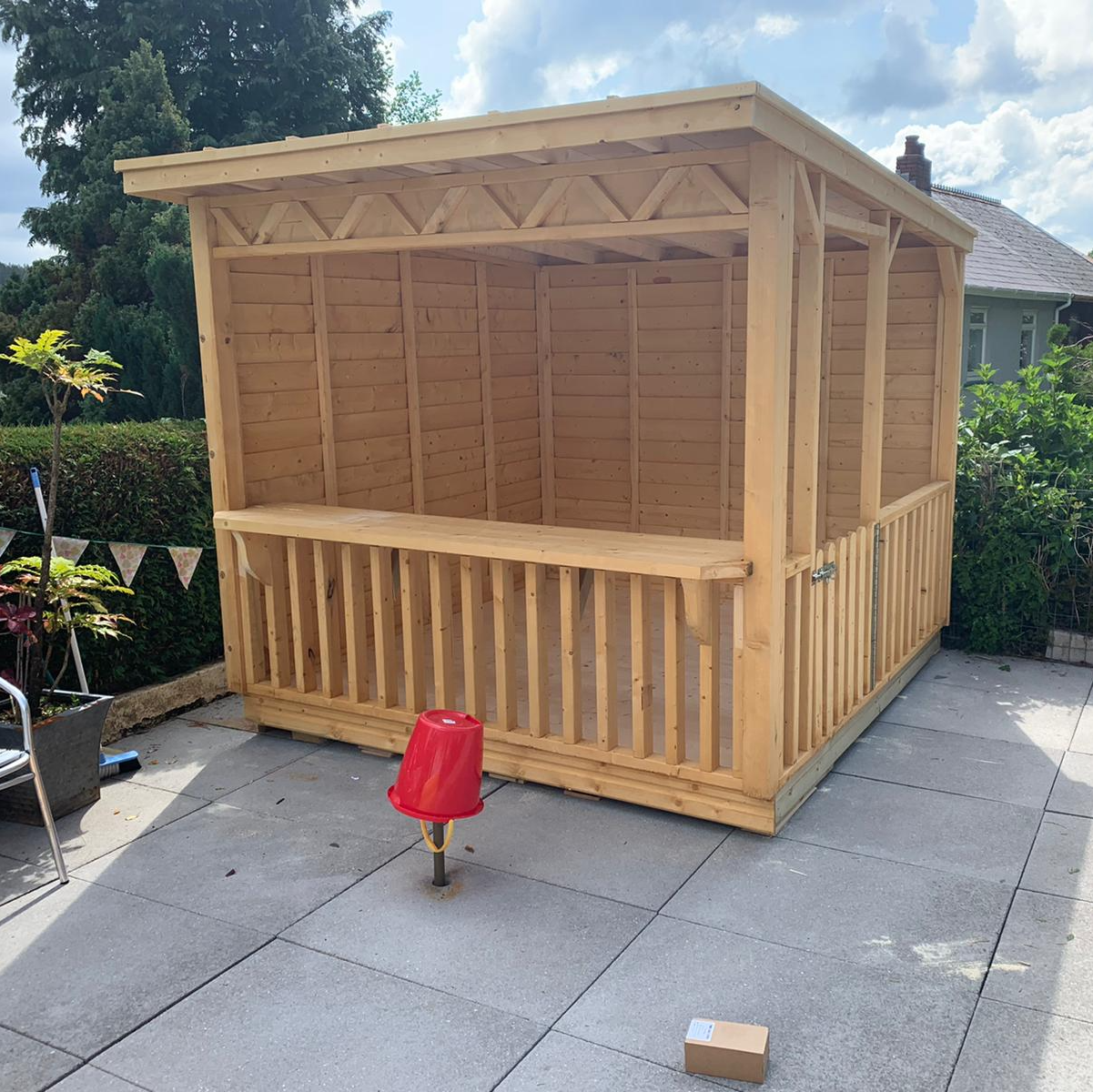 Pent style gazebo in the style required by the customer to suit their needs.