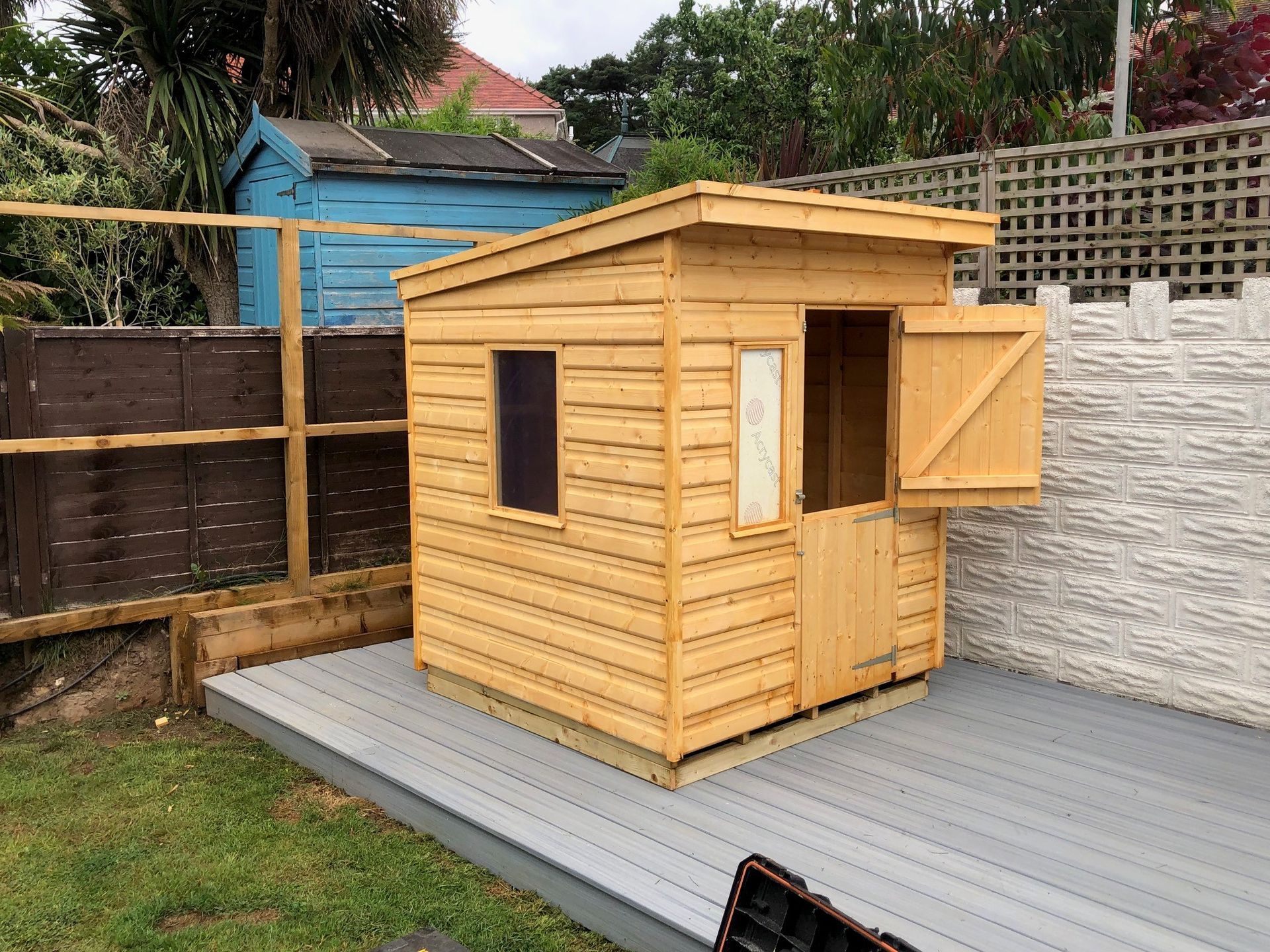 5' x 5' Pent shed with stable door to the right and single window to the left and window on the left wall.