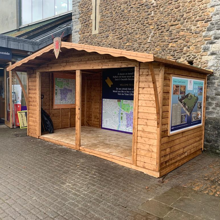 16' x 8' Open fronted information building set up in Cardiff Castle.