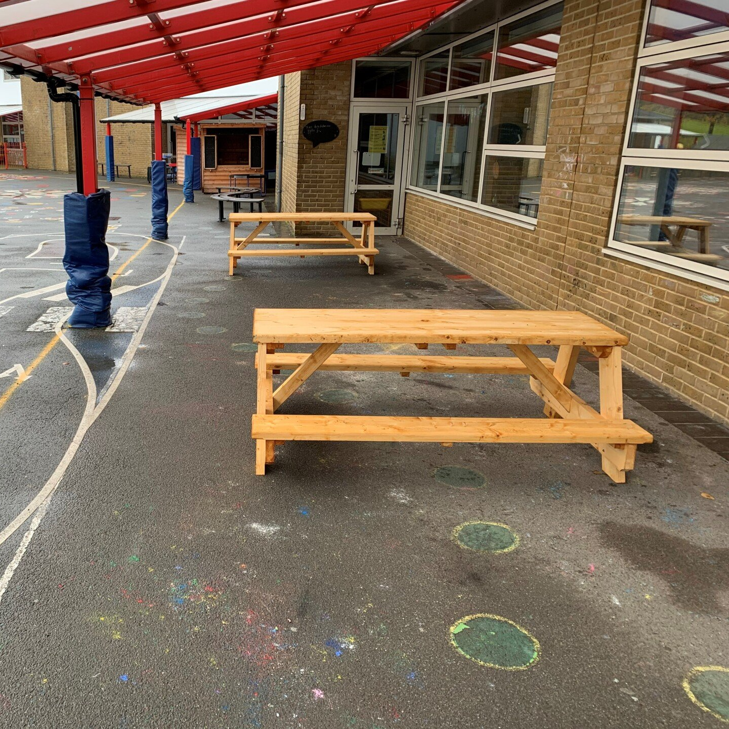 Low height picnic tables. Primary size and Secondary school size available.
