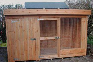 8' x 4' Kennel and run with the kennl on the left side and run on the right. Split so its a 4'x4' kennel and 4' x4' run.