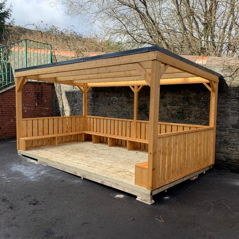16' x 8' Pent undercover seating for large groups. Can be used in parks, for children's schools or even colleges to create more undercover spaces.