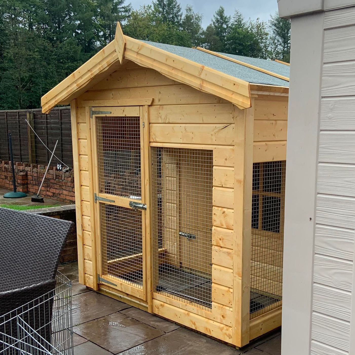 7' x 6' Made to measure rabbit house. higher than average walls. A run and pretty window to check in on them during the cold weather.