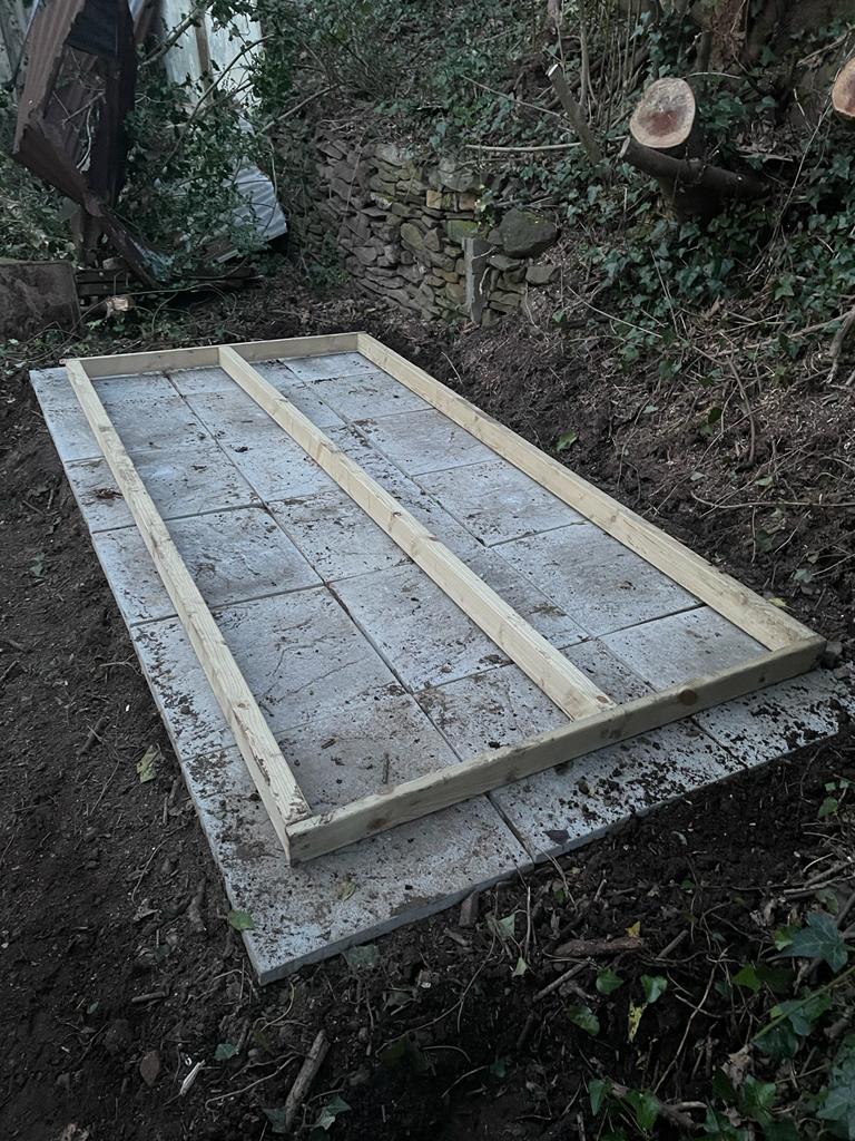 A patio has been laid bigger than the size of the shed. In this case a sub-base can be used. This is tanalised 3x2 framing which will reduce the rotting. This can be replaced instead of the floor of your shed.