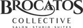 A black and white logo for brocatos collective salon studio suites.