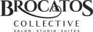 A black and white logo for brocatos collective salon studio suites.