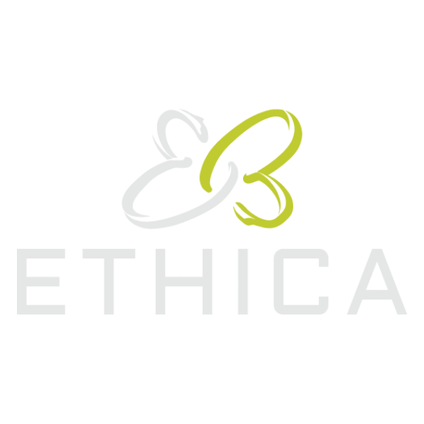 A logo for ethica with a white background