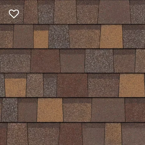 Close-up of brown and tan asphalt roof shingles in a staggered pattern.