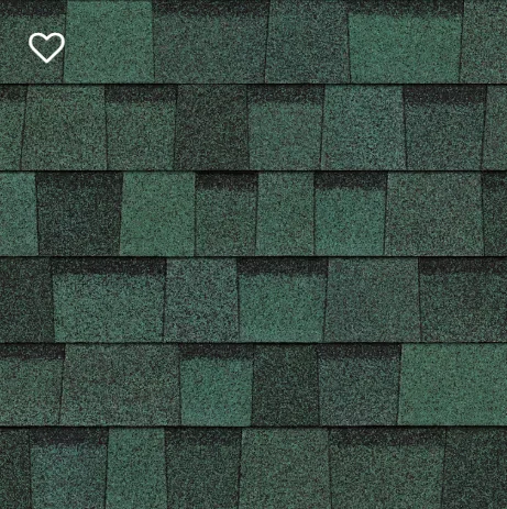 Green asphalt shingles with varying shades, arranged in a repeating pattern for a roof.