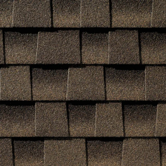 Brown asphalt roof shingles.