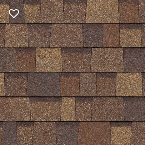 Close-up of brown and tan asphalt roof shingles in a staggered pattern.