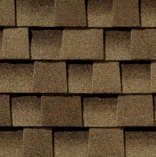 Brown asphalt roof shingles.