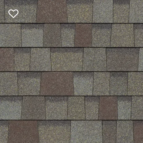 Brown and gray asphalt roof shingles in a brick-like pattern.