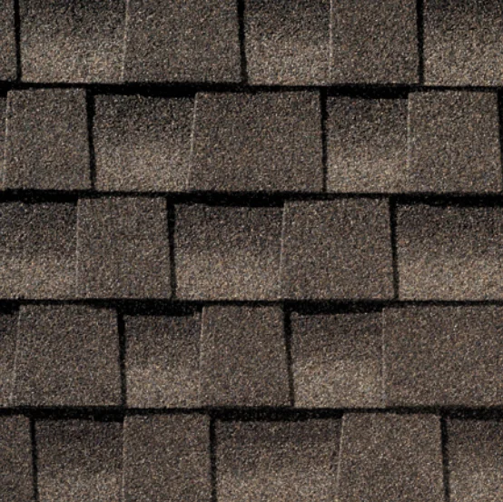 Close-up view of a brown asphalt shingle roof.