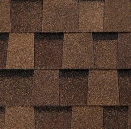 Brown asphalt roof shingles.