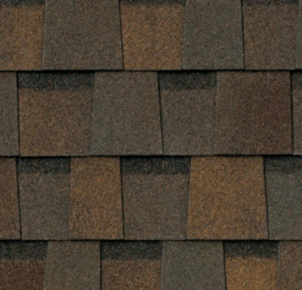 Brown asphalt roof shingles.