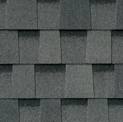 Dark gray asphalt roofing shingles.