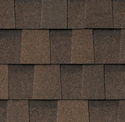 Brown asphalt roof shingles.