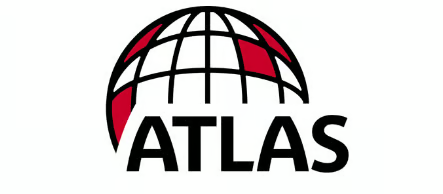 Atlas logo: Globe graphic with red sections above the word