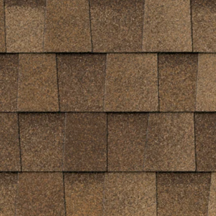 Close-up of brown asphalt roof shingles.