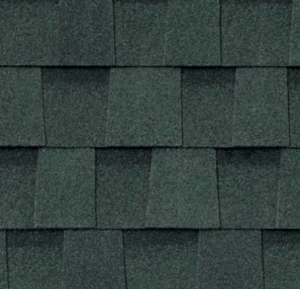 Dark green asphalt roof shingles.
