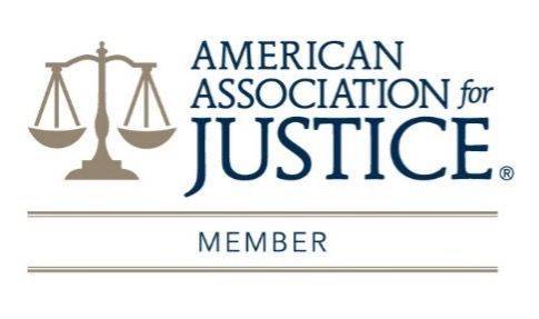 American Association for Justice logo: scales icon, dark blue text, and