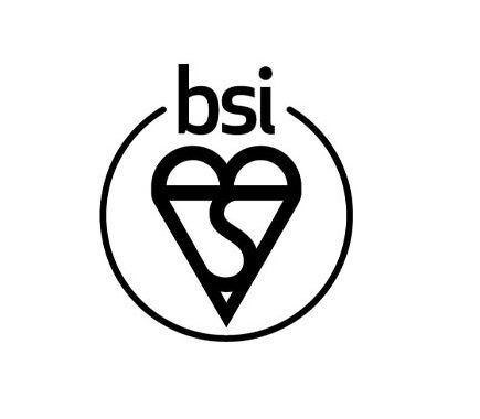 A black and white logo for bsi with a heart in a circle.