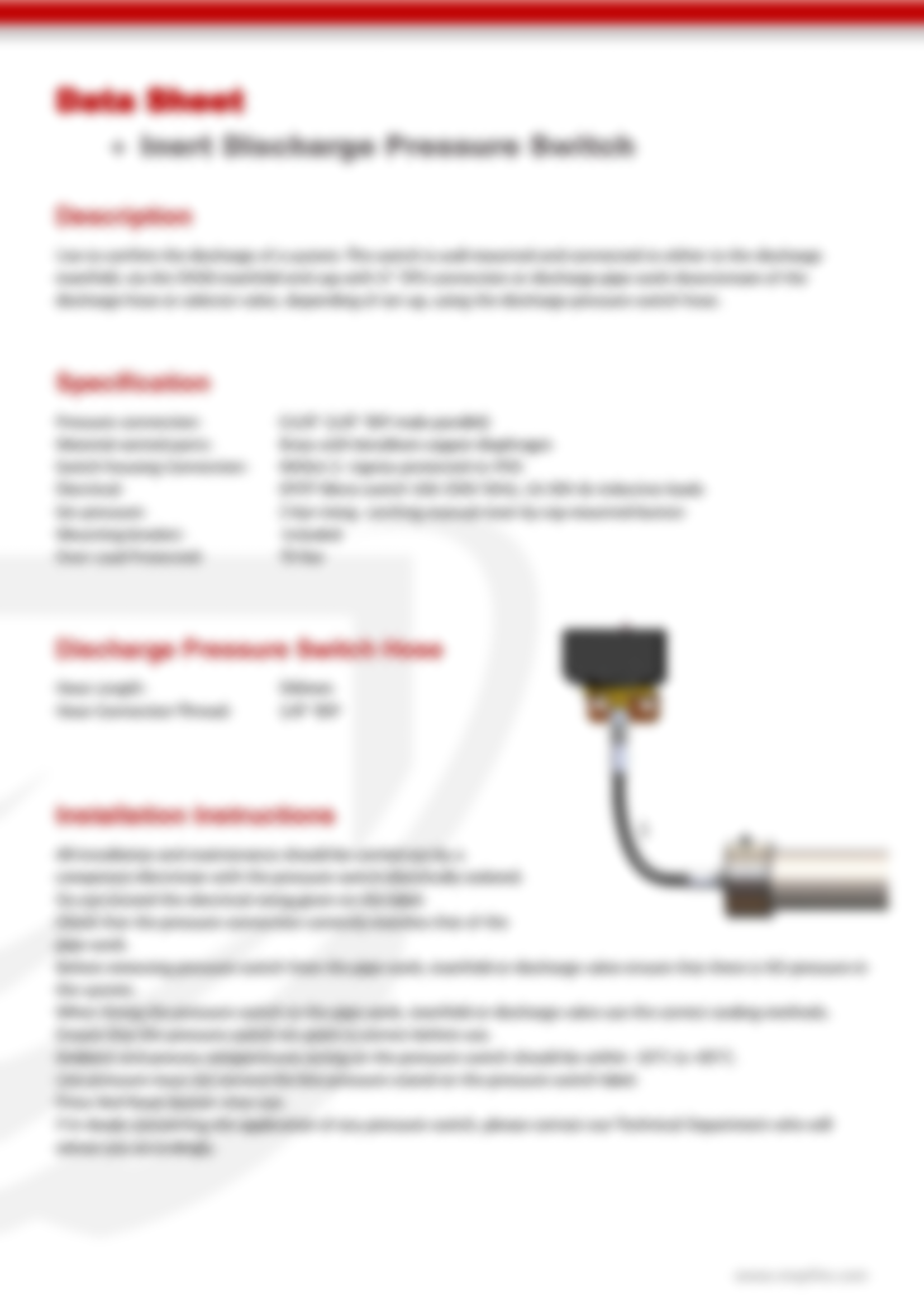 Inert Gas Pressure Switch