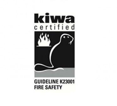 A black and white logo for kiwa certified fire safety