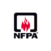 A logo for nfpa with a red fire in a square.