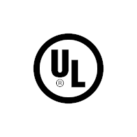 A black and white ul logo in a circle on a white background.