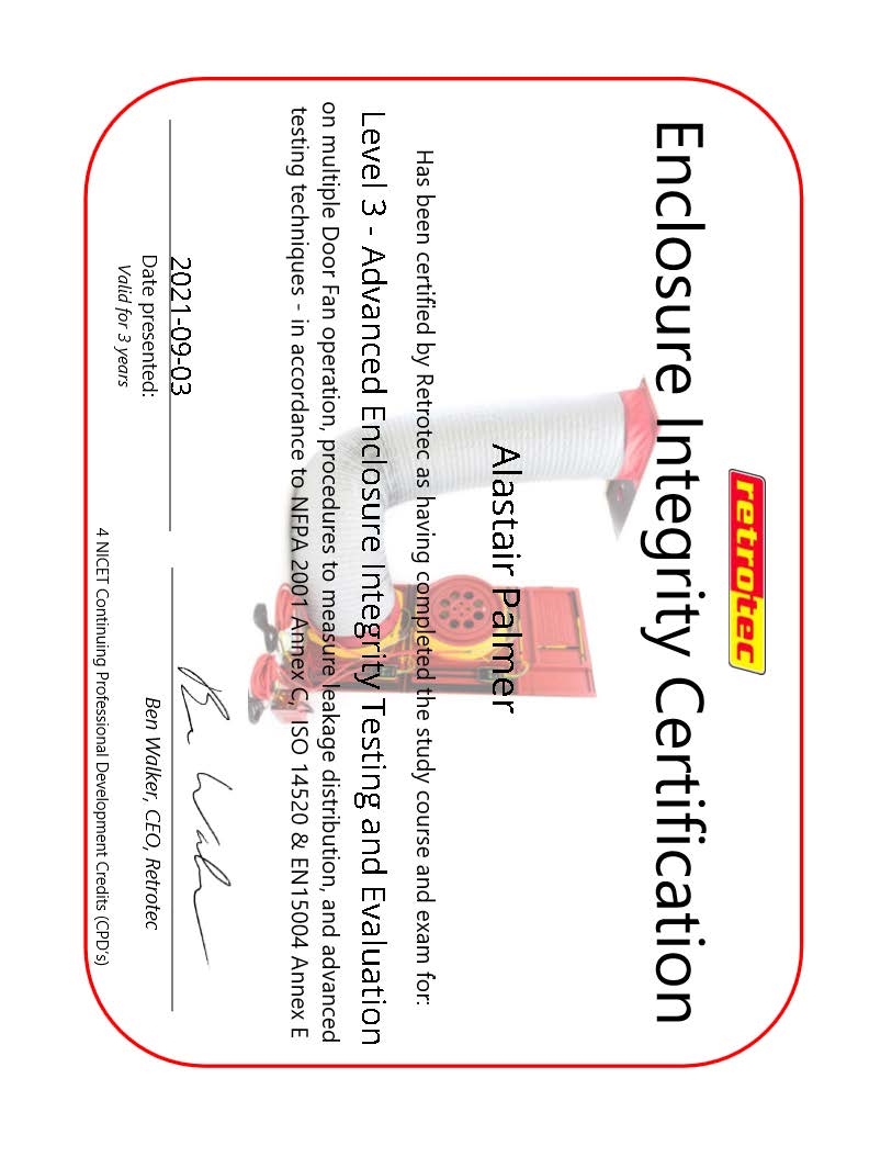 MEP Fire Suppression Ltd: Retrotec Level 3 Certificate