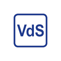 A blue square with the word vds on it.