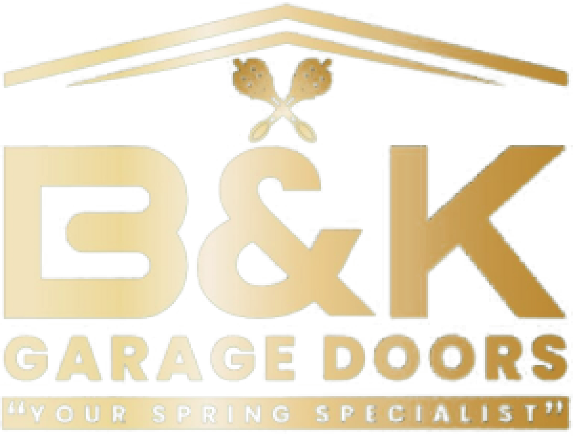 Gold B&K Garage Doors logo with crossed springs and &ldquo;Your Spring Specialist&rdquo; tagline