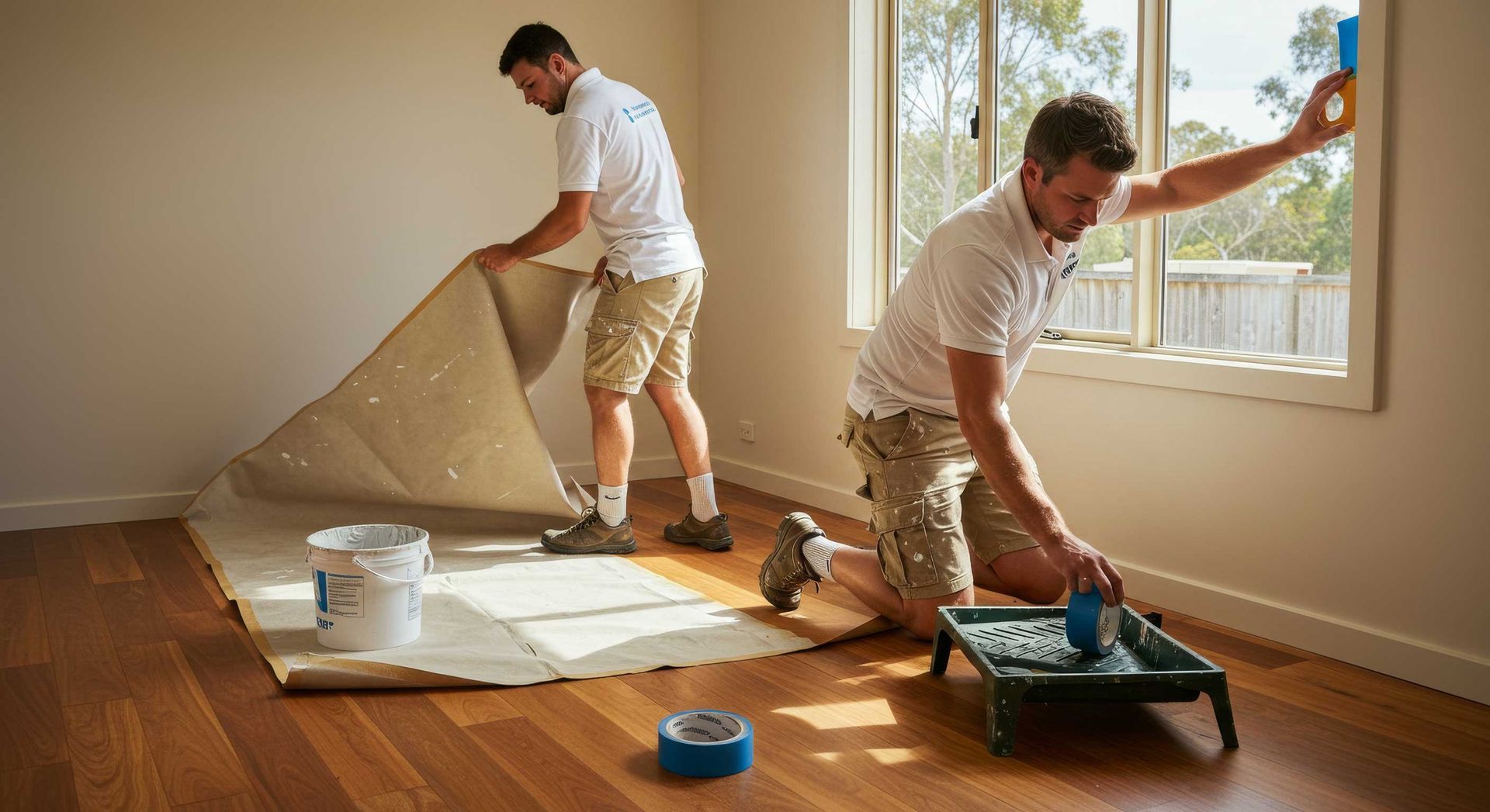 Painter Applying Detail Trim Finish in Office in Bundaberg