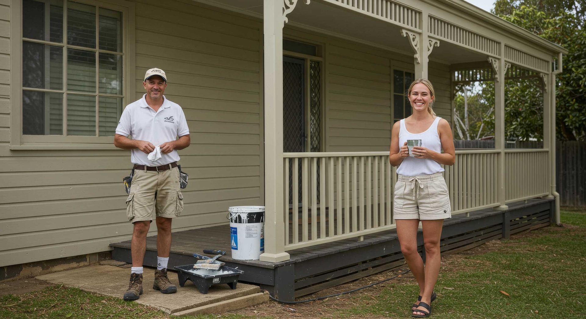 Smiling Client Standing Beside Completed Painting Job in Bundaberg