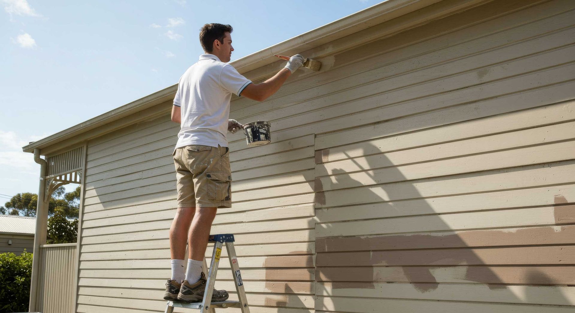 Painting Fascias and Gutters on a Residential Roofline in Bundaberg