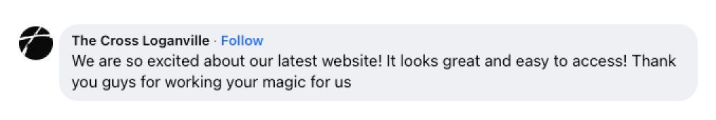 A blurred image of a facebook post that says we are so excited about our latest website it looks great and easy to access !