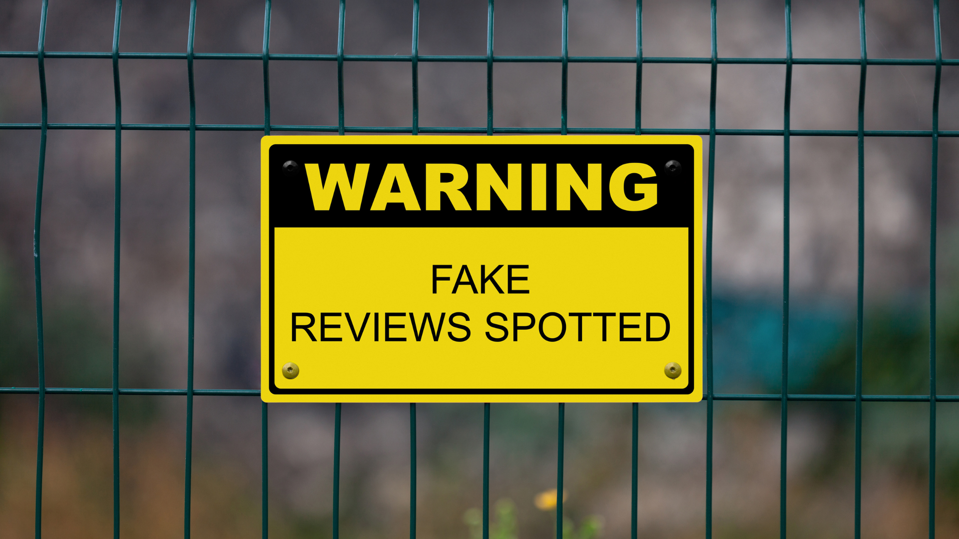 yellow warning sign that reads warning fake review spotted