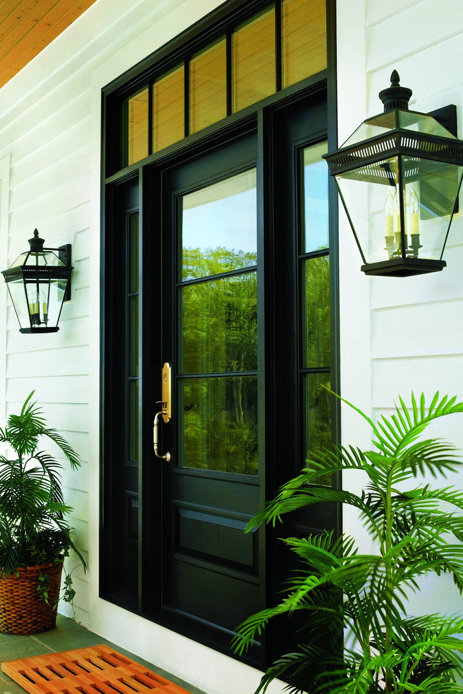 Andersen straightline entry door with sidelights and grilles