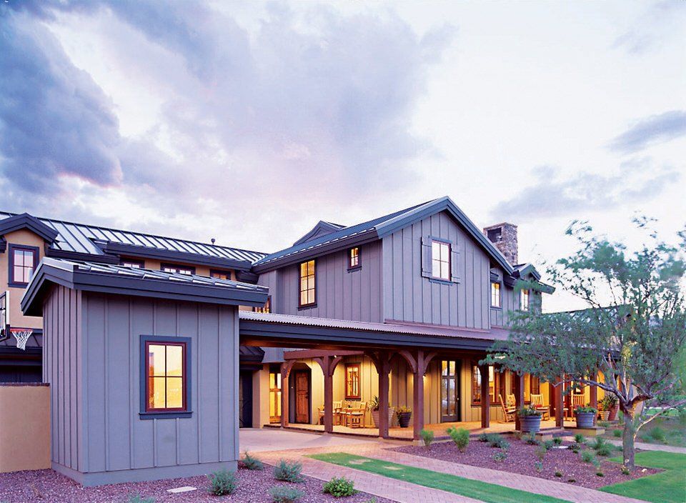 Blue batton board and siding panel on a ranch house in Texas