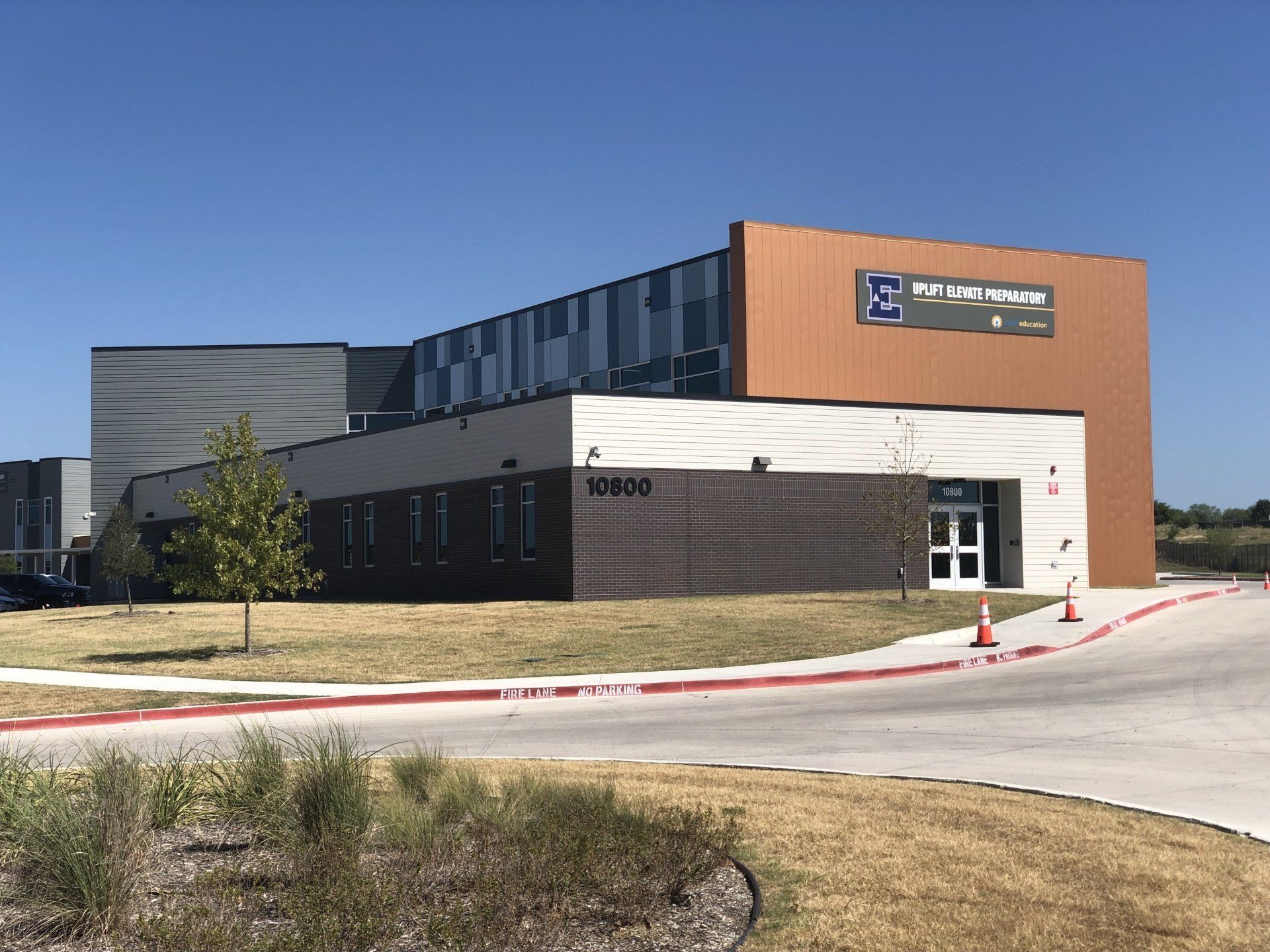 Commercial siding on a school in Texas by Preview Construction.