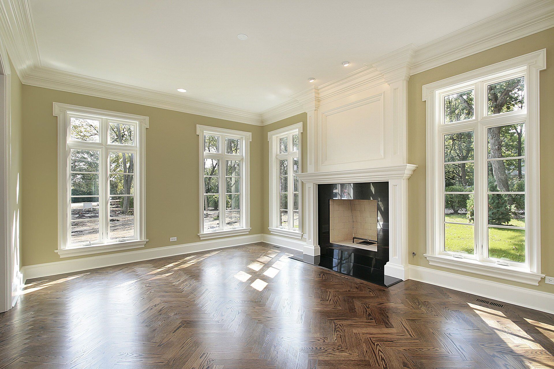 A family room with French style windows.