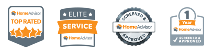 Preview Construction's Home Advisor badges include top-rated, elite service, screened and approved, and 30 years screened and approved in Texas.