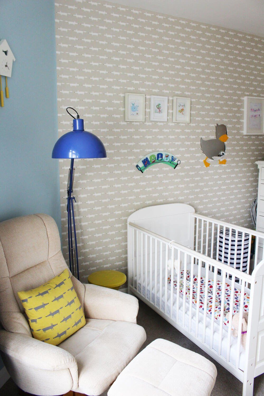 blue lamp and yellow pillow