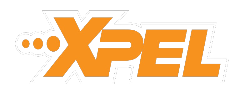 Le logo xpel est orange sur fond blanc.