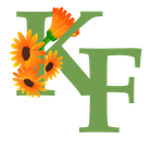 Grüne Initialien KF mit orangenen Blumen