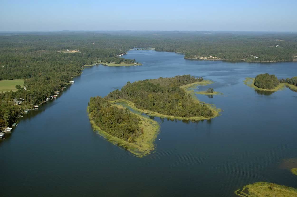 Aerial view of Lake Tuscaloosa islands
