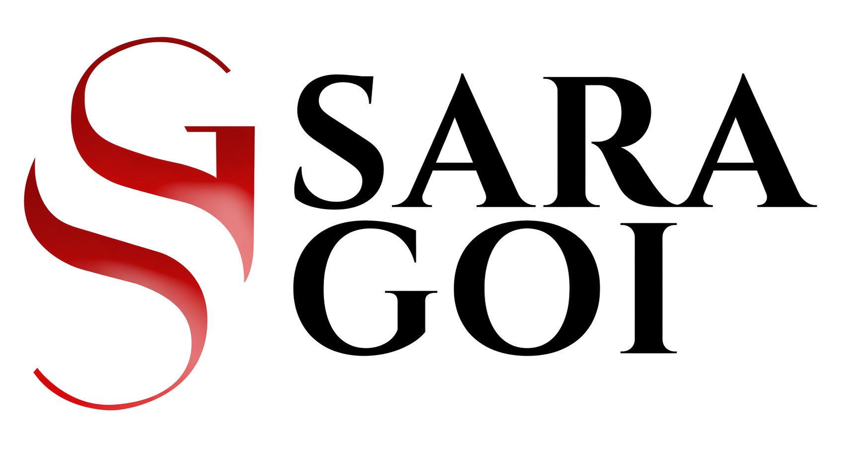 Logotipo de SARA GOI con una &ldquo;S&rdquo; estilizada en rojo y texto con serifa en negro sobre un fondo blanco.